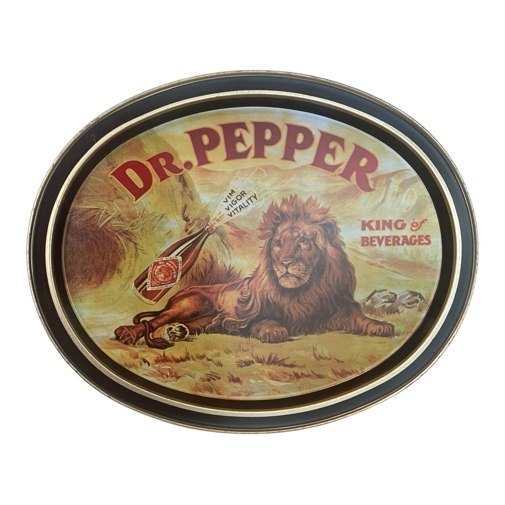 Vintage 1979 Dr. Pepper King Of Beverages Lion Serving Tin Tray 14.5" x 11.5"